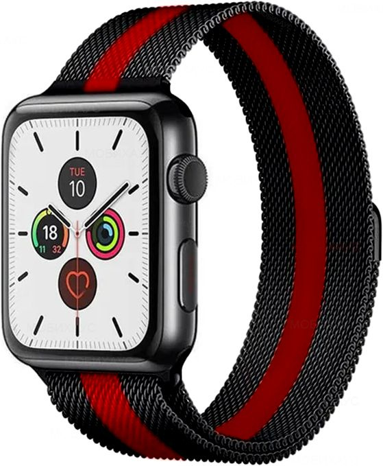 Миланская петля ремешок на Apple Watch в корпусах 42-44-45 mm (любой версии), цвет Чёрно-красный, металлический #1