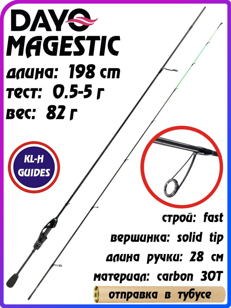 Спиннинг для рыбалки MAGESTIC DAYO длина: 198 см / тест: 0,5-5 гр / вес: 82 гр / вершинка: solid tip #1
