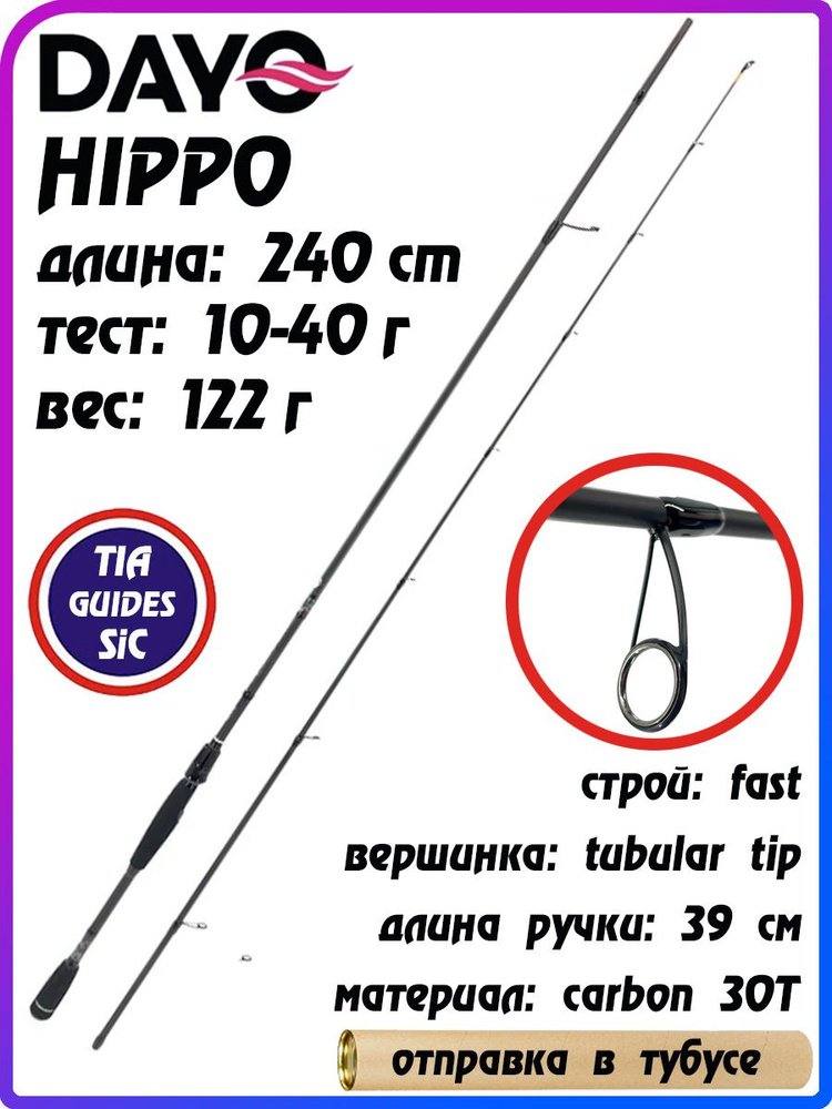 Спиннинг для рыбалки HIPPO DAYO длина: 240 см / тест: 10-40 гр / вес: 122 гр / вершинка: tubular tip #1