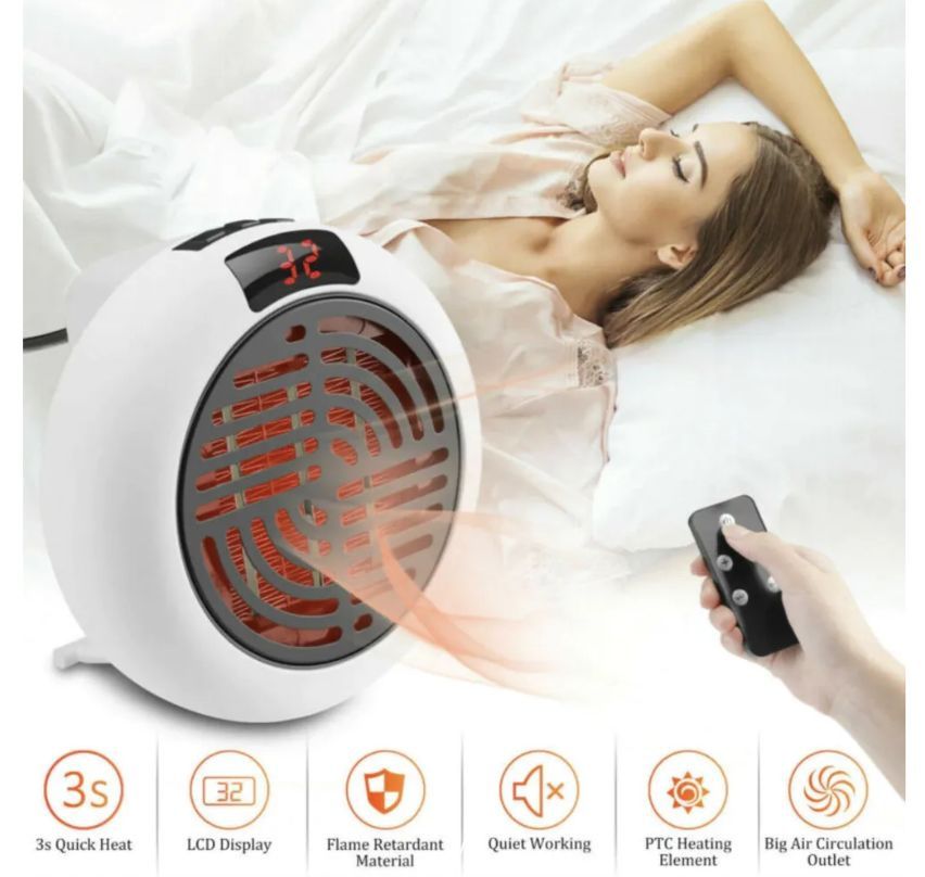 Портативный обогреватель WARM AIR BLOWER 900W с пультом управления / Тепловентилятор настенный бесшумный #1