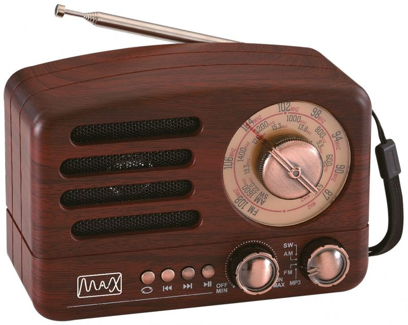 Радиоприемник стерео MAX MR-462 коричневый, Bluetooth, 3.5 Вт, FM/AM/SW, USB/microSD, антенна, аккумулятор/батарейки, #1