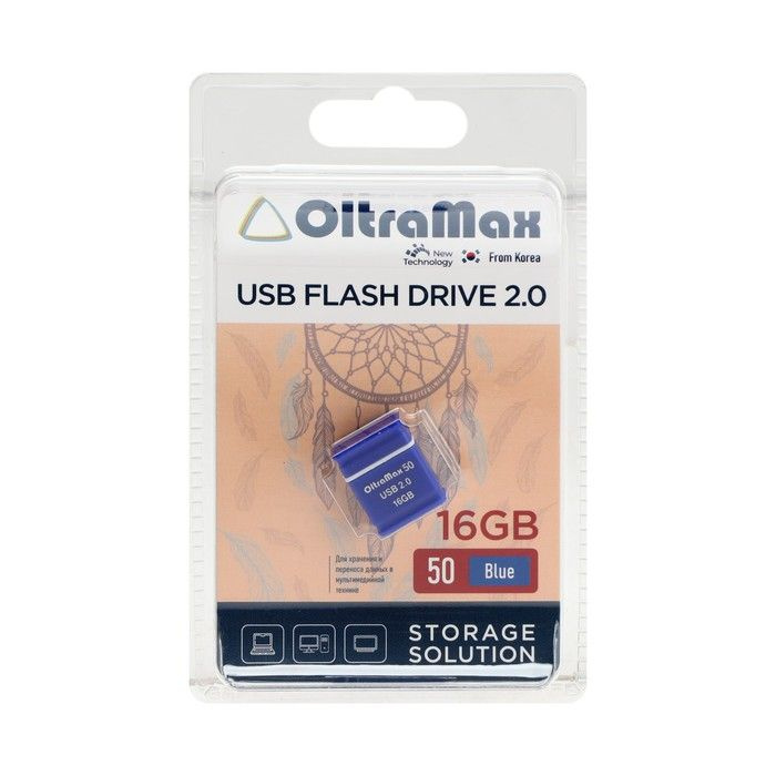 Флешка OltraMax 50, 16 Гб, USB2.0, чт до 15 Мб/с, зап до 8 Мб/с, синяя #1
