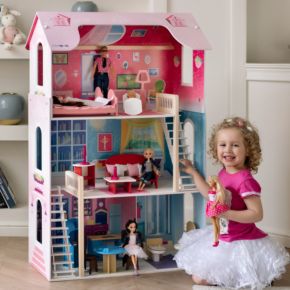 Деревянный кукольный домик "Вдохновение", с мебелью 16 предметов в наборе, для кукол 30 см  #1