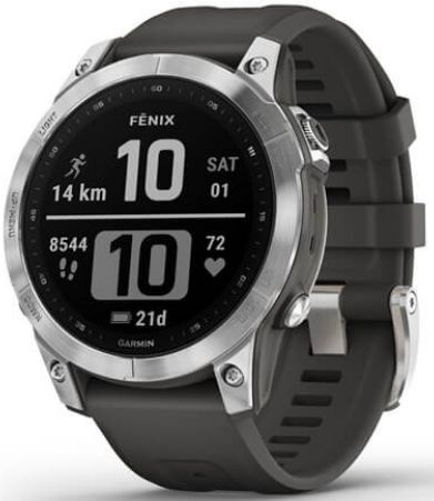 Умные часы Garmin Fenix 7 серебристый с графитовым силиконовым ремешком  #1