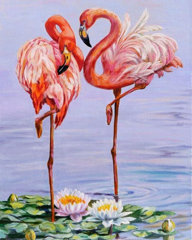 Набор для вышивания крестом 40х50 см RADUGA Пара Фламинго Птицы  #1