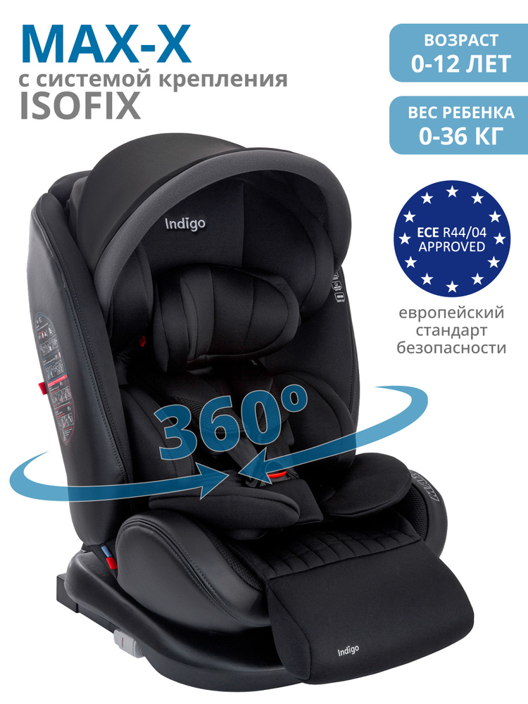 Автокресло детское Indigo MAX-X Isofix растущее 0-36 кг, группа 0,1,2,3, черный  #1