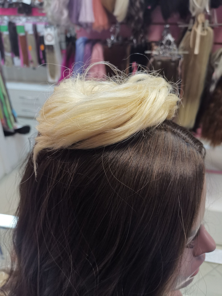Резинка из натуральных европейских волос цвет мелированный блонд 24OBT613O  #1