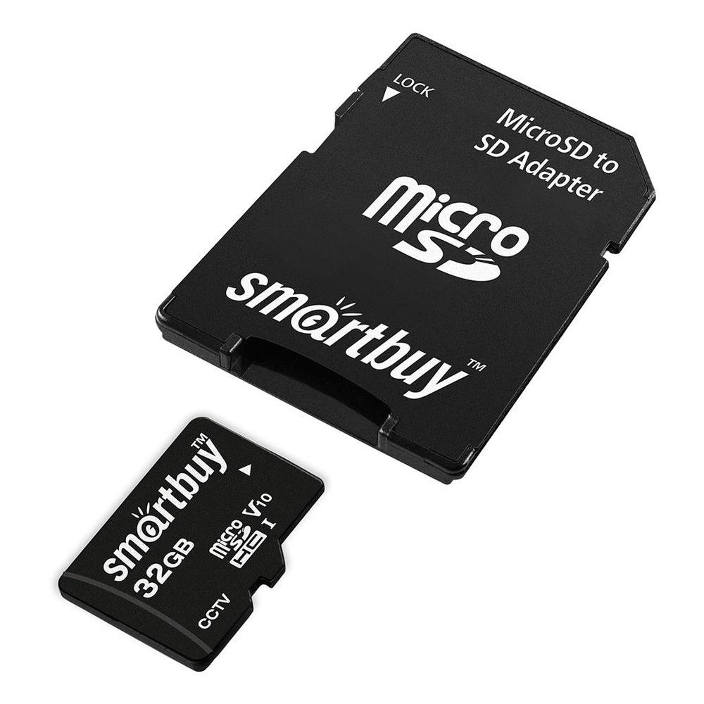 Карта памяти micro SD Smartbuy 032GB SDHC cl10 U1 V10 для видеонаблюдения (с адаптером SD)  #1