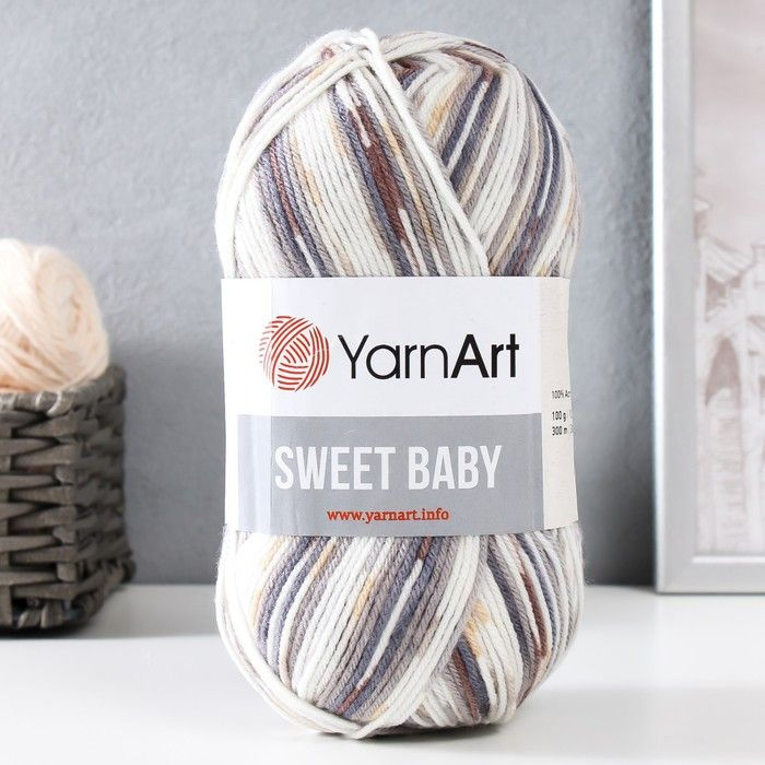 Пряжа для вязания YarnArt "Sweet Baby" 100% акрил 300м/100г, 906 белый-серый-шоколад  #1