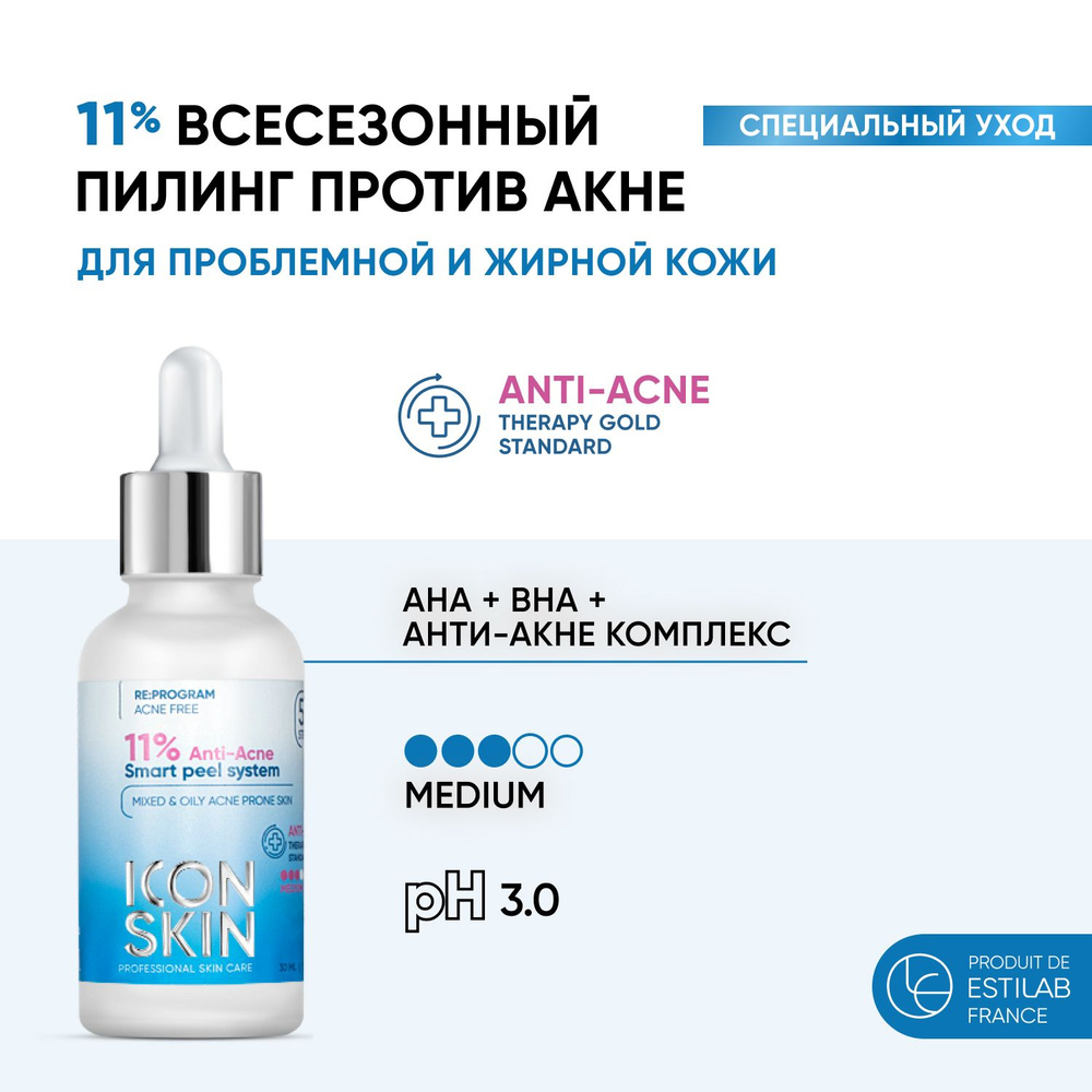 ICON SKIN 11% Пилинг для проблемной кожи лица комбинированного и жирного типа с анти акне эффектом, 30мл #1
