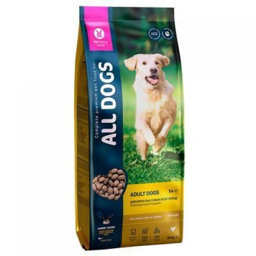 Сухой корм для взрослых собак All Dogs, с курицей 20 кг - купить с ...