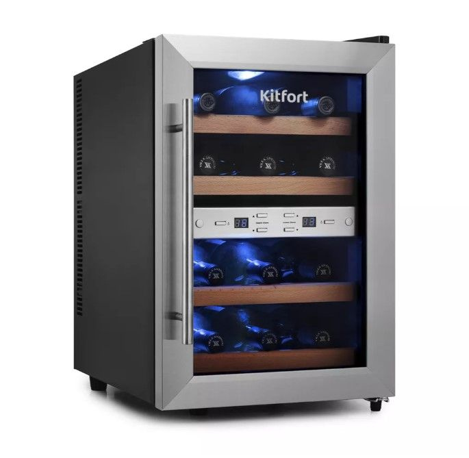 Винный шкаф Kitfort КТ-2404 термоэлектрический, мощность 140 Вт, на 12 бутылок, объём 33 л, 2 климатические #1