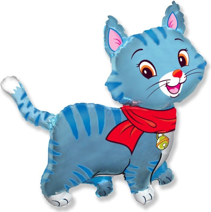 Воздушный шар, яркий, фольгированный, фигурный, Фигура Любимый котенок, голубой 81см, 1 шт  #1