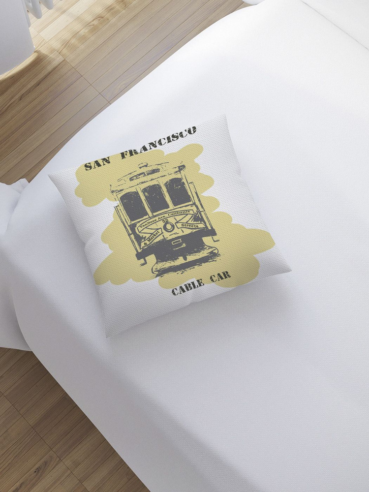 Наволочка декоративная на молнии, чехол на подушку "Старый трамвай" 45х45 см  #1