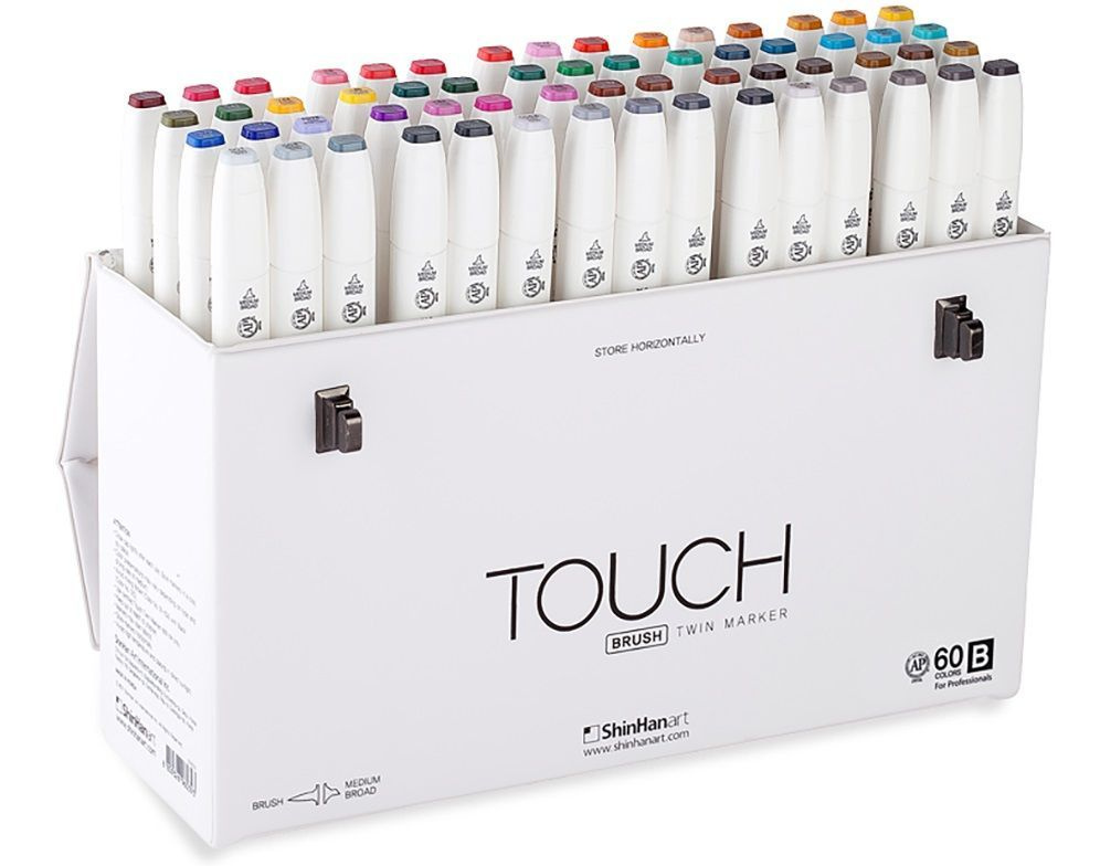 Набор спиртовых двухсторонних маркеров Shinhan Touch Twin Brush 60 штук (цвета В) в пластиковой упаковке #1