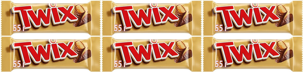 Батончик Twix шоколадный с печеньем и карамелью, комплект: 6 упаковок по 55 г  #1