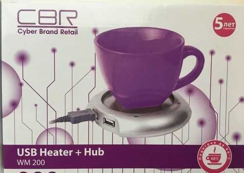 USB Heater + Hub CBR WM 200 серебристый, концентратор на 4 порта + подставка подогреватель для кружки, #1