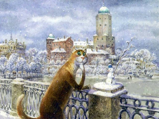 Картина по номерам на холсте 40*50 см "Питерский кот зимний Санкт-Петербург" раскраска на подрамнике #1
