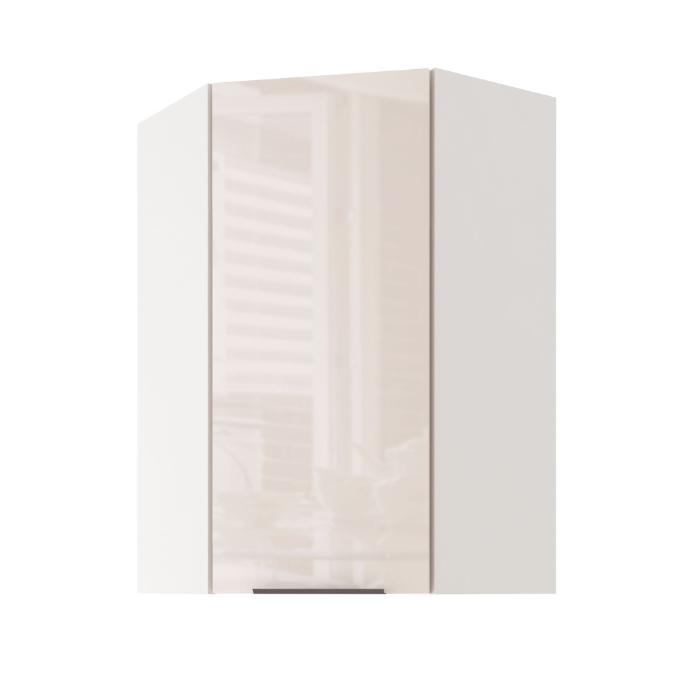 Кухонный модуль навесной угловой LeoLana COLOR, распашной, высокий, Крем бежевый глянец/Белый, 60х60х96 #1