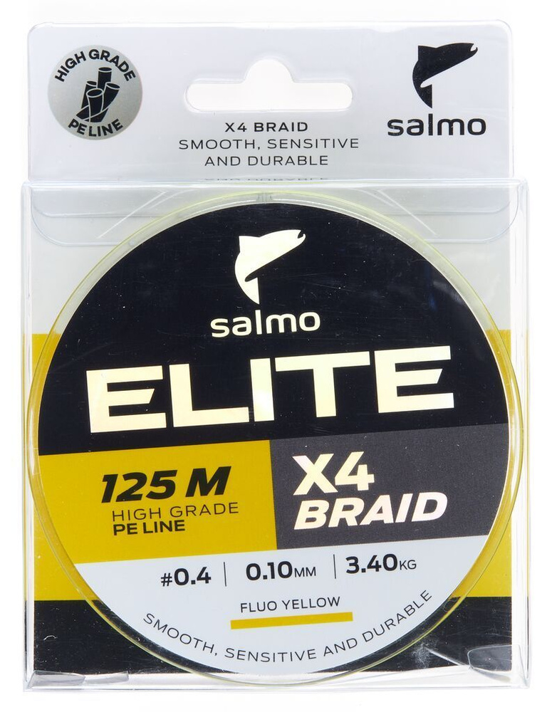 Леска плетеная Salmo Elite X4 BRAID/расцветка Fluo Yellow/125м/0,10мм/3,4кг  #1