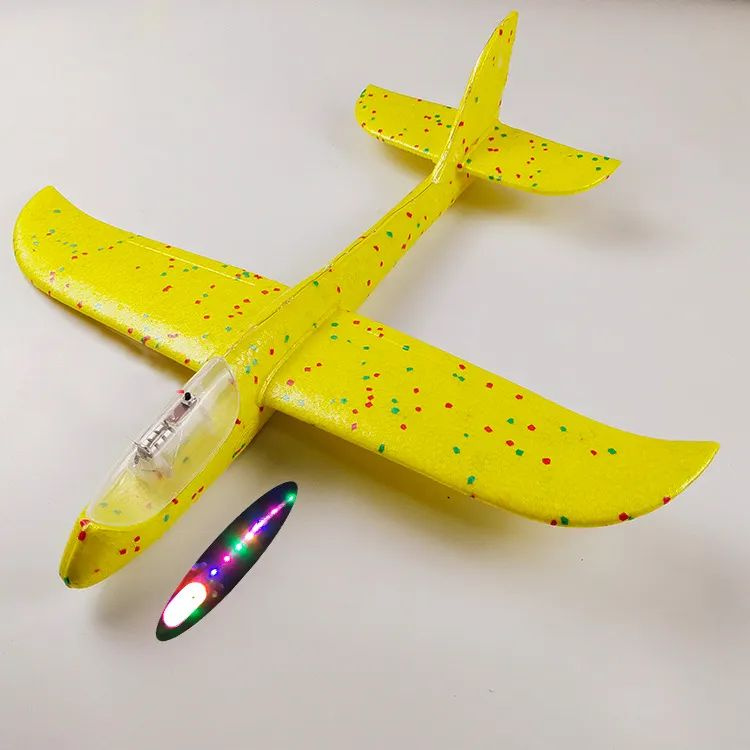 Самолет планирующий метательный, большой размер, желтый, пенопластовый, 48см, c led-посветкой  #1