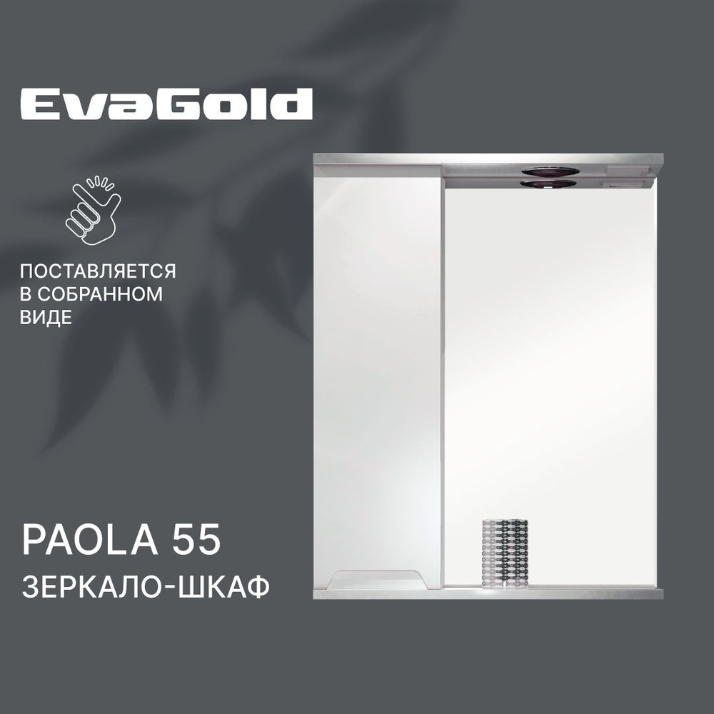 Зеркало с подсветкой в ванную со шкафом EvaGold Paola 55 белое #1