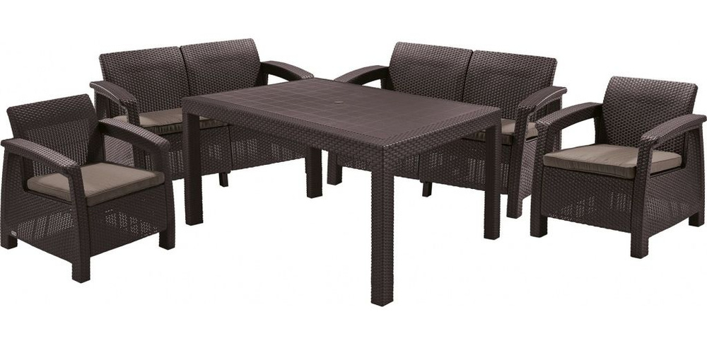 Комплект мебели KETER CORFU FIESTA (128x70х79), 2 дивана+2 кресла+стол, коричневый  #1