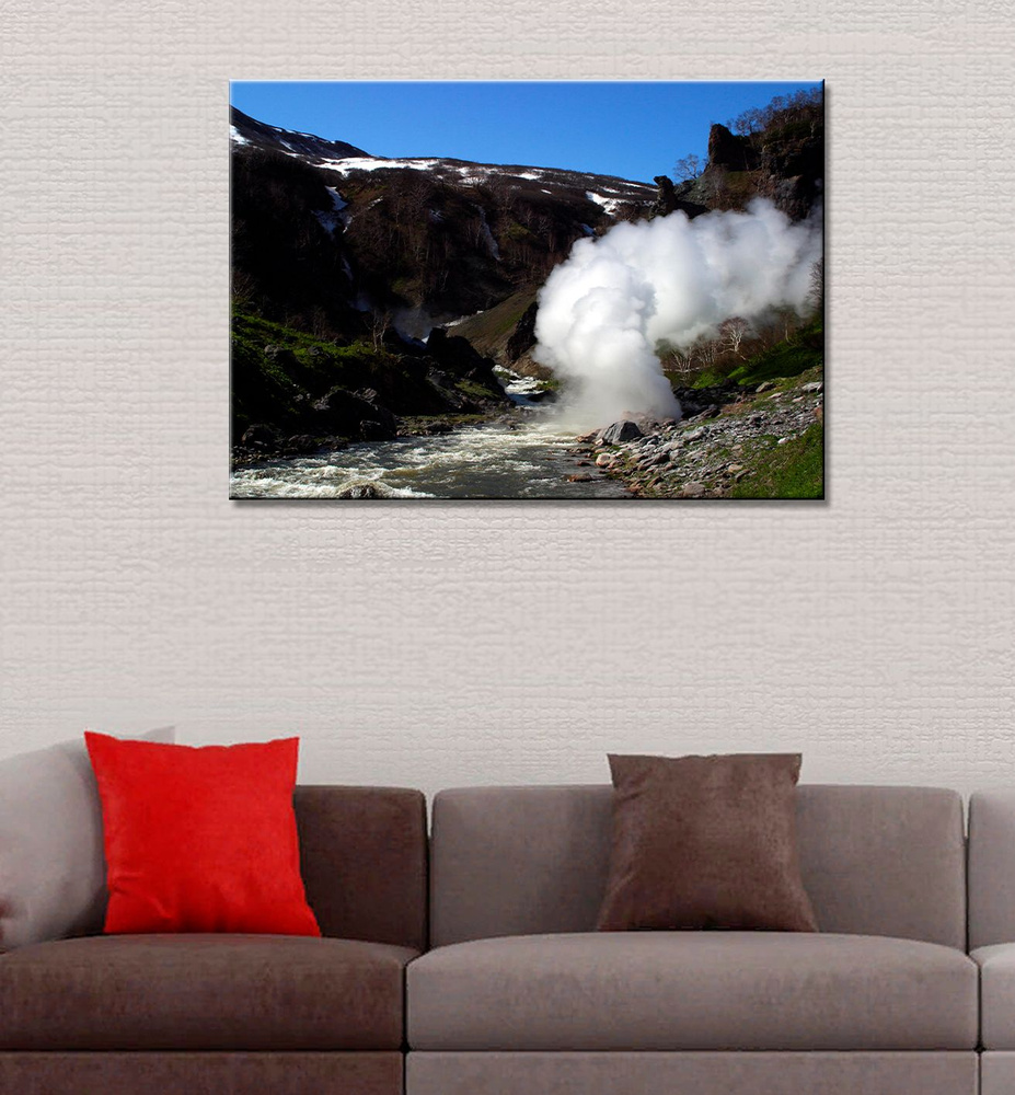 Картина на холсте для интерьера Камчатка, Долина гезеров, природа (3) 40х60  #1