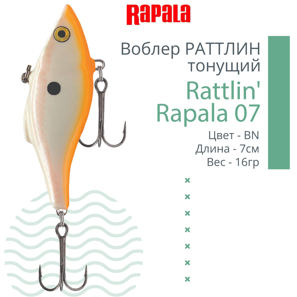 Воблер для рыбалки RAPALA Rattlin' Rapala 07, 7см, 16гр, цвет BN, тонущий  #1