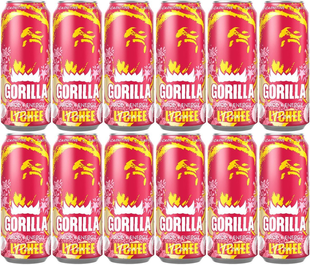 Энергетический напиток Горилла Личи-Груша (Gorilla Lychee-Pear) 0.5 л ж/б упаковка 12 штук  #1