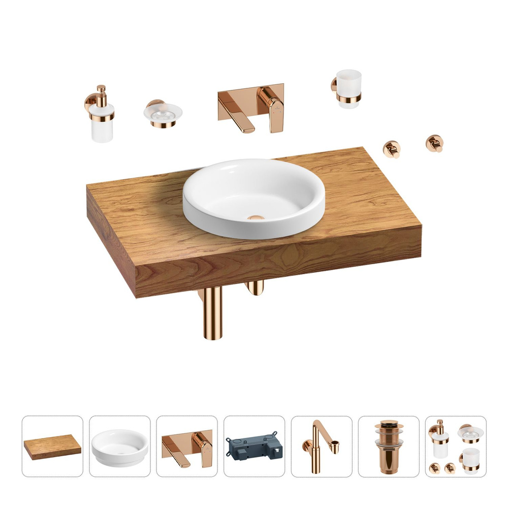 Комплект мебели для ванной комнаты с раковиной Wellsee Genuine Tree 201015684: столешница, раковина, #1