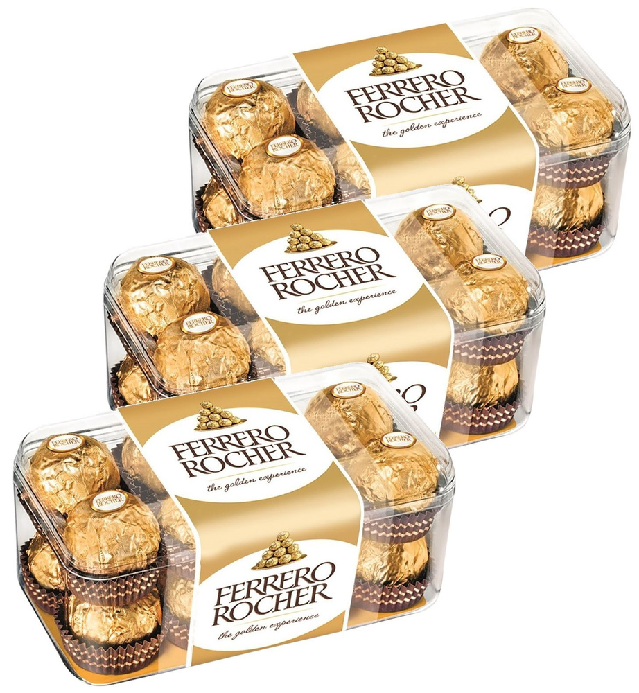 Конфеты шоколадные Ferrero Rocher, 200г х 3шт. С начинкой из крема и лесного ореха  #1