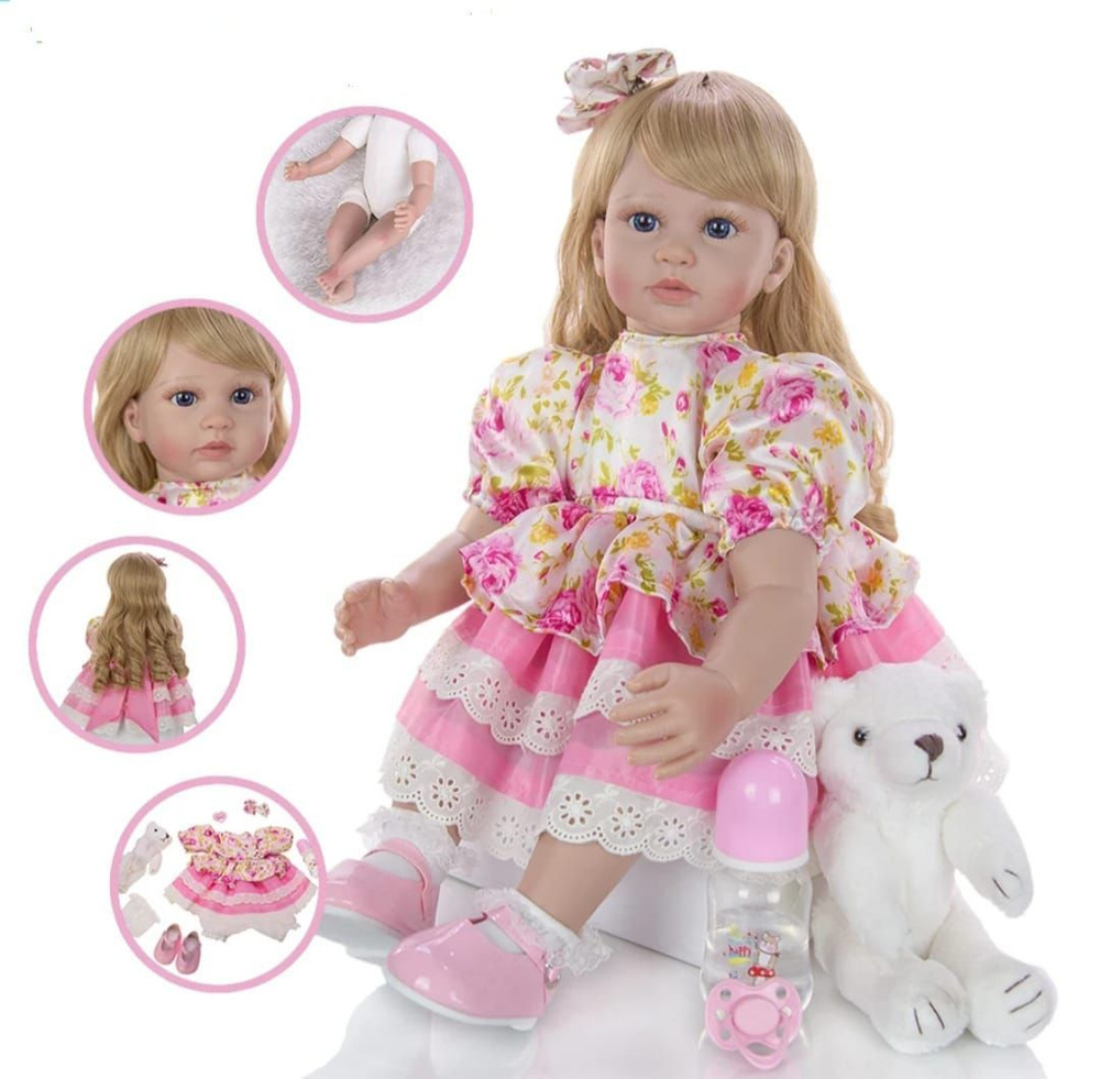Кукла реборн 60 см. Кукла младенец мягконабивная в нарядном платье.  #1