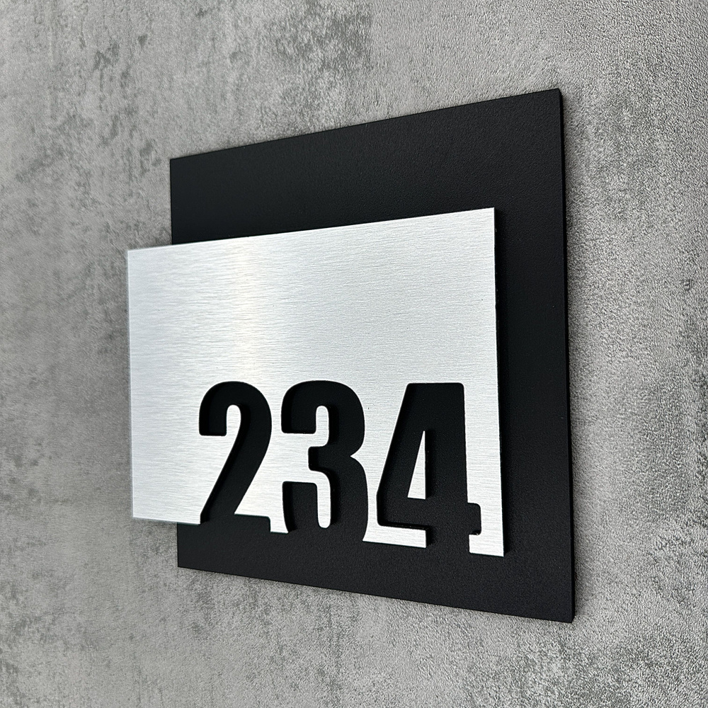 Цифры на дверь квартиры, табличка самоклеящаяся номер 234, 15х12см, царапанное серебро  #1