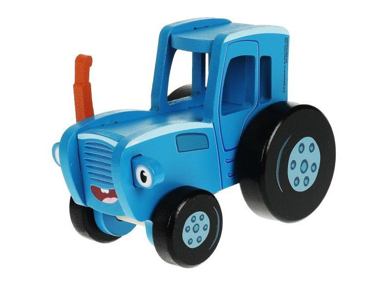 Игрушка из дерева Буратино Синий Трактор Каталка объемная 12 см синий  #1