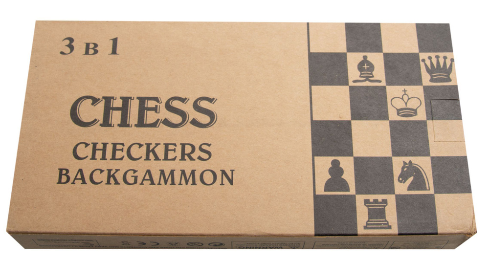 Набор настольной игры 3 в 1: деревянные шахматы с лакированными фигурами, шашки и нарды 24х24см  #1