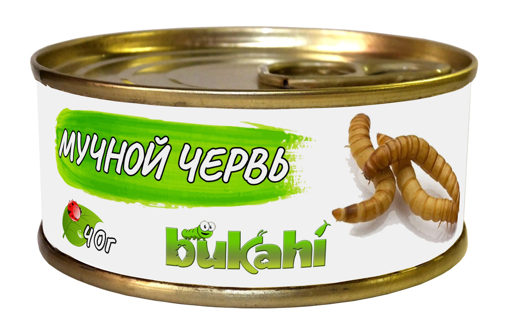 Мучной червь консервированный Bukahi, 40гр. / Влажный корм для насекомоядных животных, птиц и рептилий #1