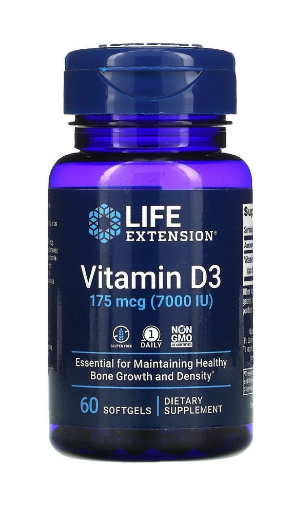 Life Extension Vitamin D3, 175 мкг (7000 МЕ) - 60 мягких таблеток #1