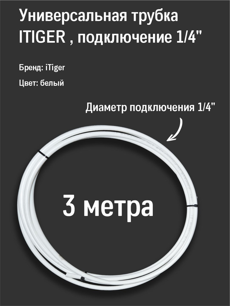 Универсальная трубка ITIGER белая для фильтра обратного осмоса и систем фильтрации воды 1/4" - 3 метров #1