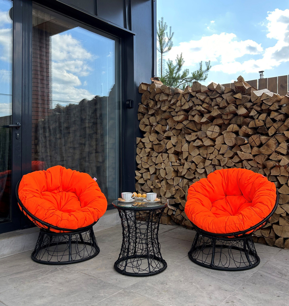 Набор садовый ПАПАСАН 2 кресла и столик (черный) + 2 подушки (оранжевый)  #1