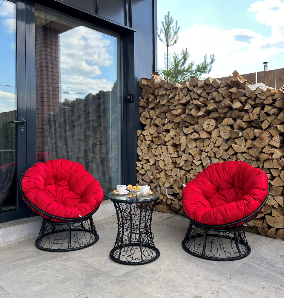 Набор садовый ПАПАСАН 2 кресла и столик (черный) + 2 подушки (красный)  #1