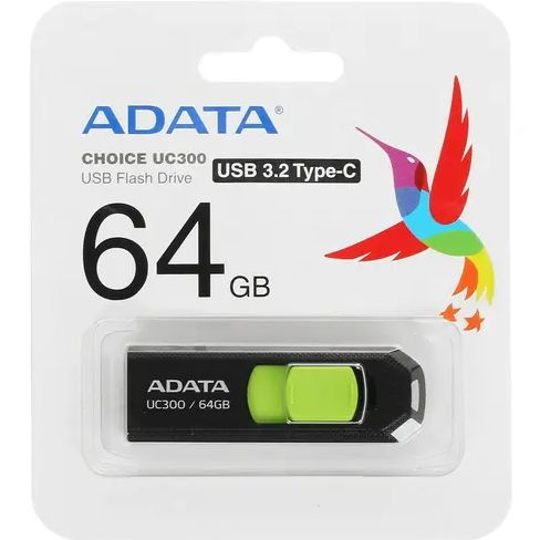 Память OTG USB Flash 64 ГБ ADATA UC300 (ACHO-UC300-64G-RBK/GN) - USB 3.2 Gen1, до 100 Мбайт/сек, выдвижной #1