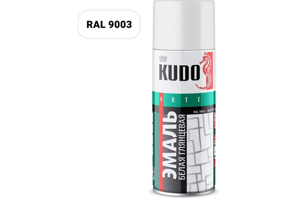 Краска аэрозольная KUDO высокопрочная алкидная белая глянцевая 520мл  #1