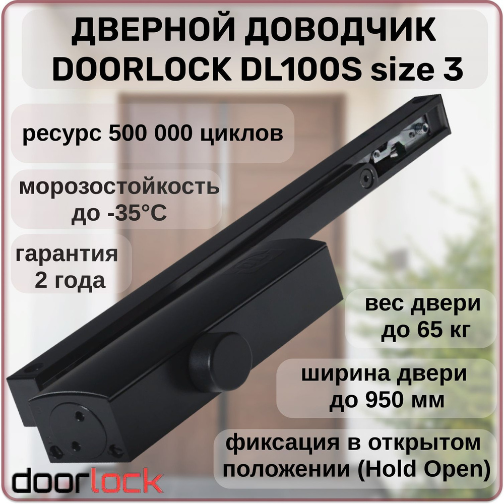 Доводчик дверной Doorlock DL100S морозостойкий, уличный, для калитки до 65 кг с фиксацией в открытом #1