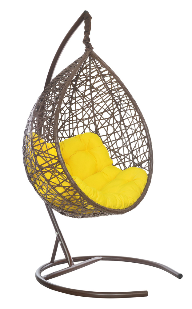 Подвесное кресло-кокон VALENCIA коричневый + каркас (желтая подушка Relax)  #1