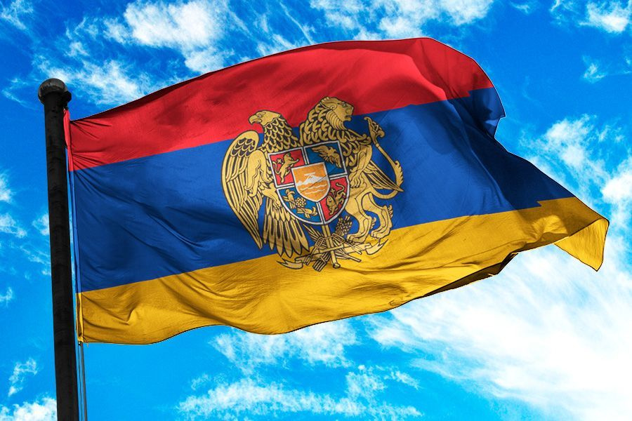 Флаг АРМЕНИИ, Армения с гербом, двухсторонний, размер большой 90х145 см  #1