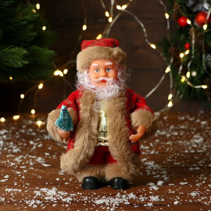 Дед Мороз "В узорчатой шубке с ёлочкой" 19 см, коричнево-красный  #1