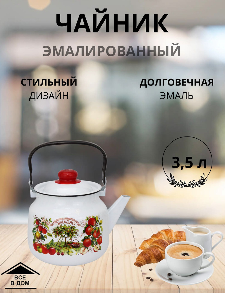 Чайник эмалированный для всех видов плит с крышкой Магнитогорская эмаль 3,5 л 01-2713/4-Organic  #1