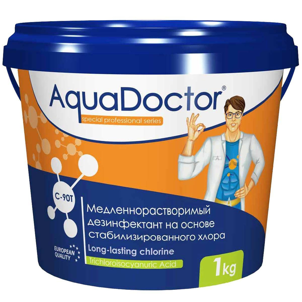 Дезинфектант AquaDoctor C-90T - 1 кг, в табл. 200 гр. медленнорастворимые хлорные таблетки для бассейна #1