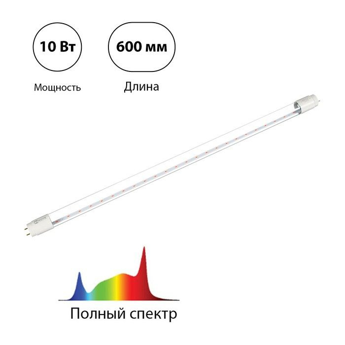 Фитолампа светодиодная, 10 Вт, 600 мм, цоколь G13, полный спектр, LED-T8-FITO, IN HOME  #1